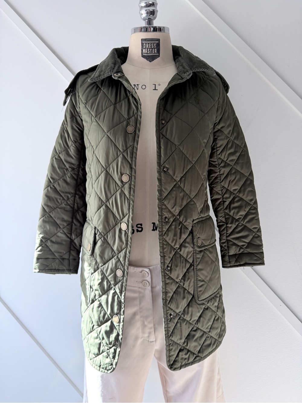 Polo Ralph Lauren Girls Quilted Jacket Olive Green Medium (8-10) | Barn Coat